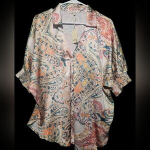 JODIFL NWT Medium Oversized Colorful Paisley Women's Top PTP 25